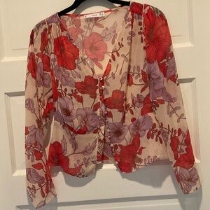 Poppy print button blouse